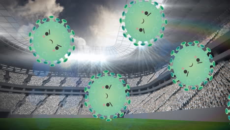animation of covid 19 cells over sports stadium