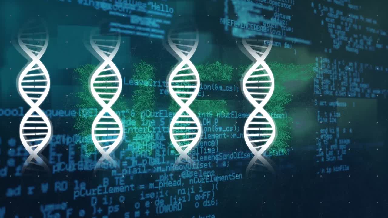 animación del procesamiento de datos sobre cadenas de adn
