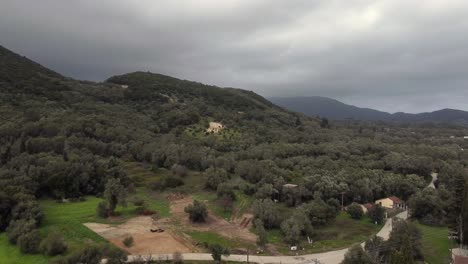 Great-aerial-view-flight-sinking-down-drone-footage-of-a
castle-ruins-of-a-byzantine-fortress-of-13th-century-wild-nature-Corfu-Greece