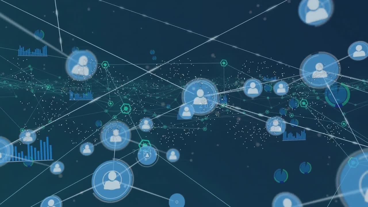 데이터 처리 및 스 ⁇ 에 대한 아이콘으로 연결 네트워크의 애니메이션