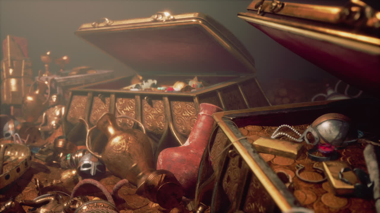 금 과 보석 으로 가득 찬 보물 상자