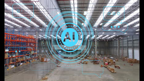 ai technology and data processing over large warehouse with goods and equipment