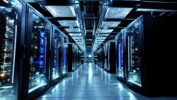 Moving Through a Modern Data Center with Blinking Server Racks