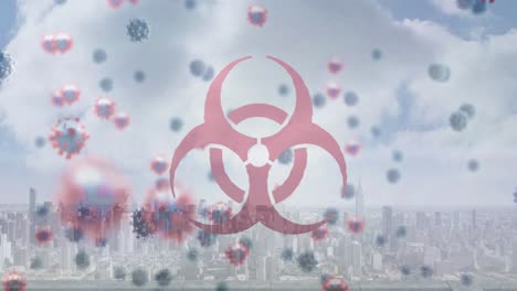 animación de células de riesgo biológico y de virus en el paisaje urbano