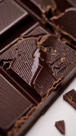 close-up of dark chocolate bars and broken pieces