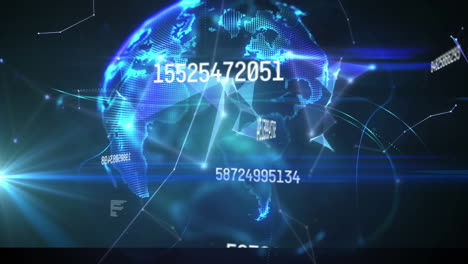 animación del globo, números, red de conexiones y procesamiento de datos