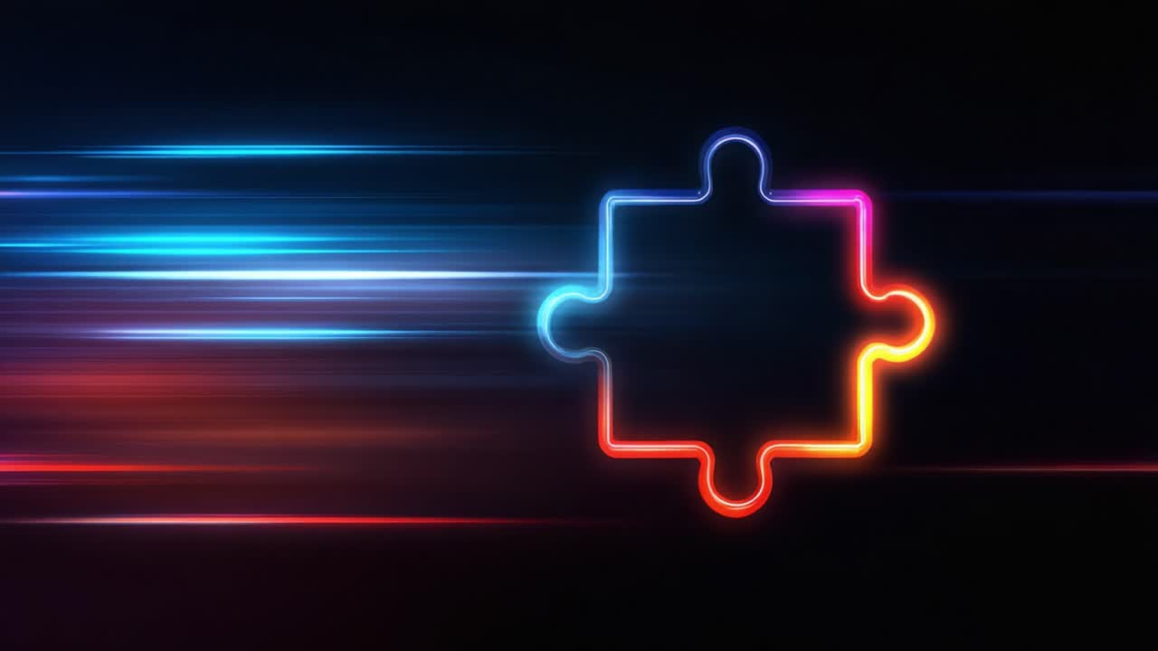 A Vibrant Puzzle Piece in Motion Against a Dark Background, Symbolizing Creativity, Connection, and the Dynamic Nature of Problem-Solving Through Colorful Lights
