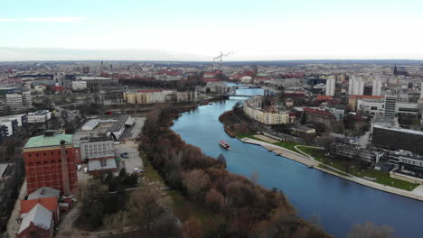 drone shot of beautiful oder river in south poland