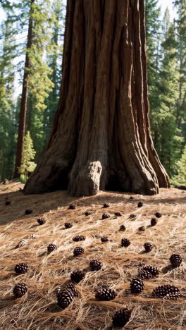 Giant Sequoia Tree in Forest with Pine Cones