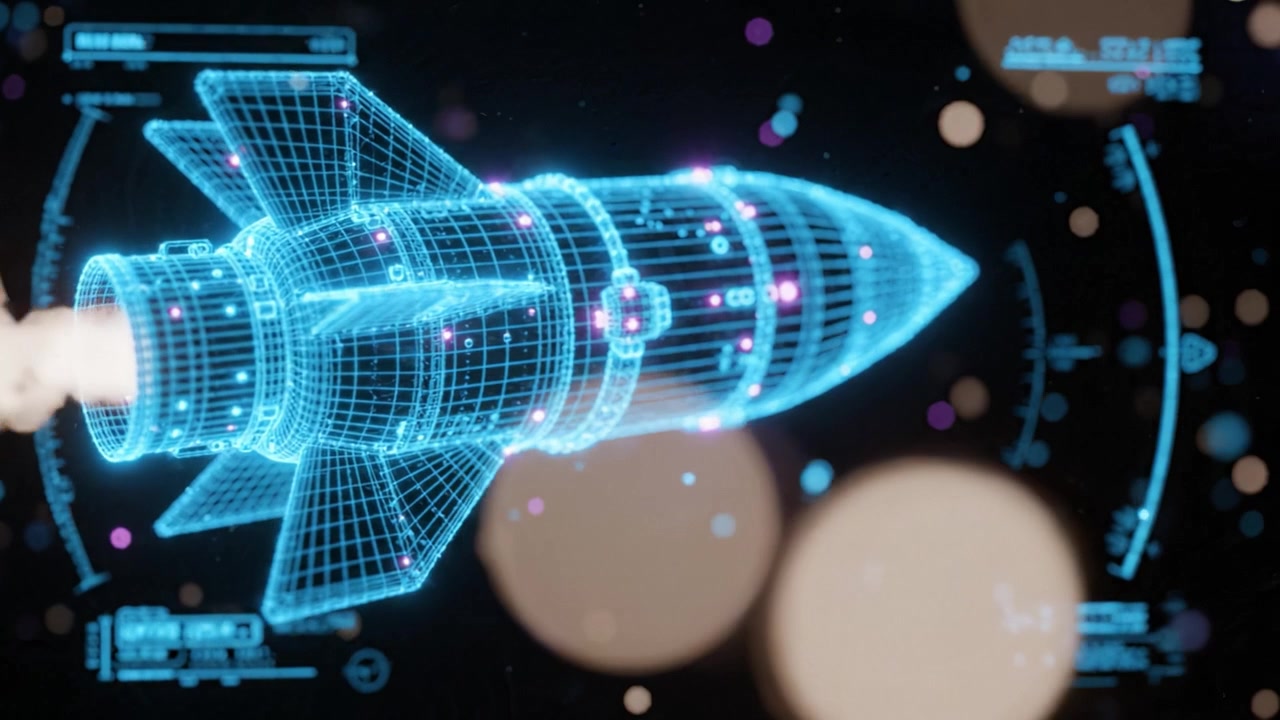 Exploring the Future of Aerospace Technology Through Stunning Visuals of a Glowing Digital Rocket Propelling into the Cosmos with Futuristic Detailing