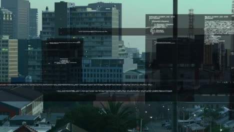 animación del procesamiento de datos financieros sobre la ciudad