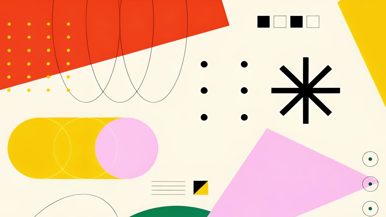 Abstract Geometric Composition with Colorful Shapes and Lines