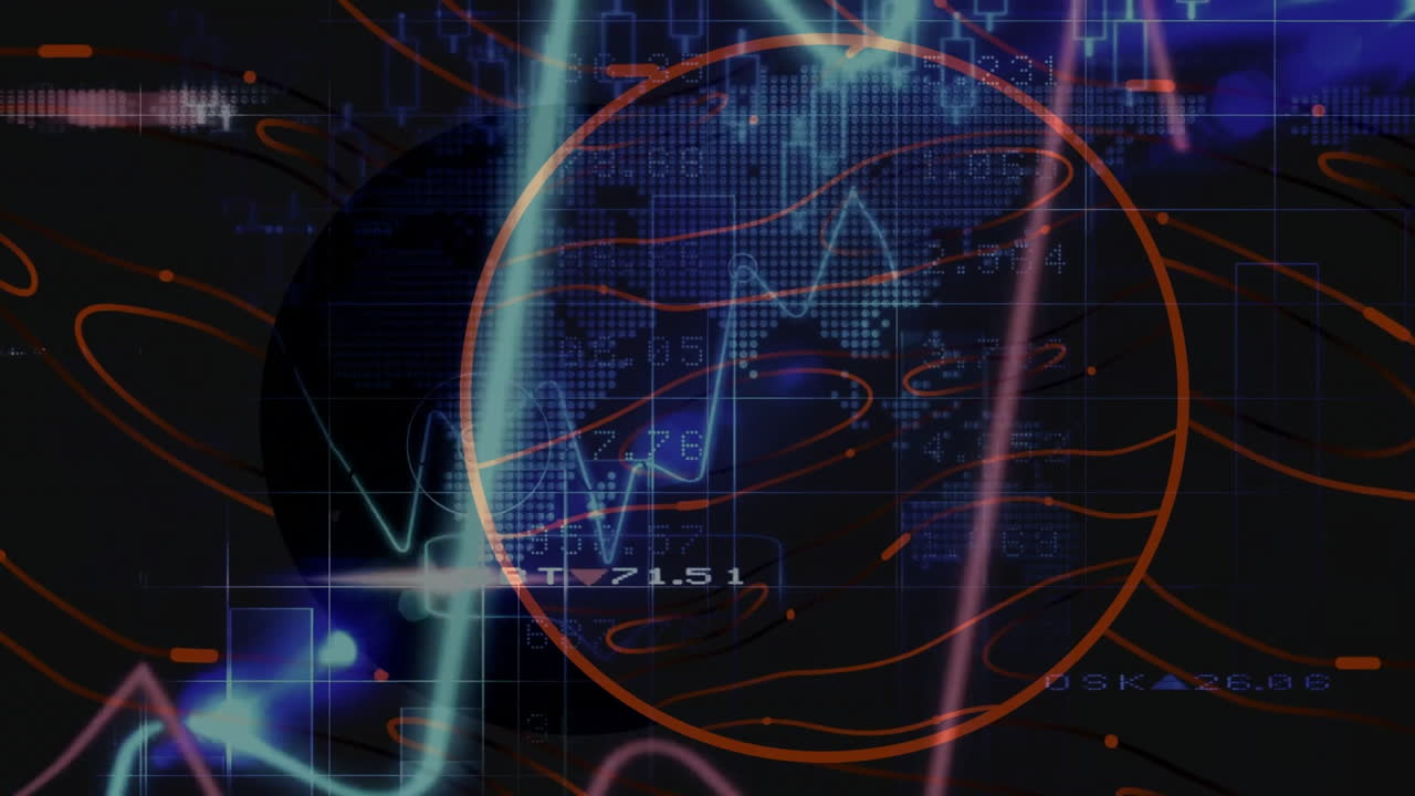 Analyzing global stock market trends, digital world map overlay in animation