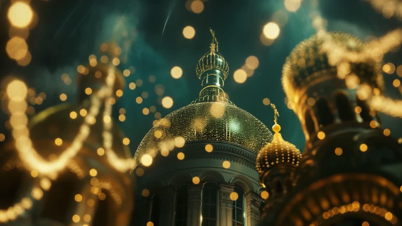 Golden domes illuminated at night