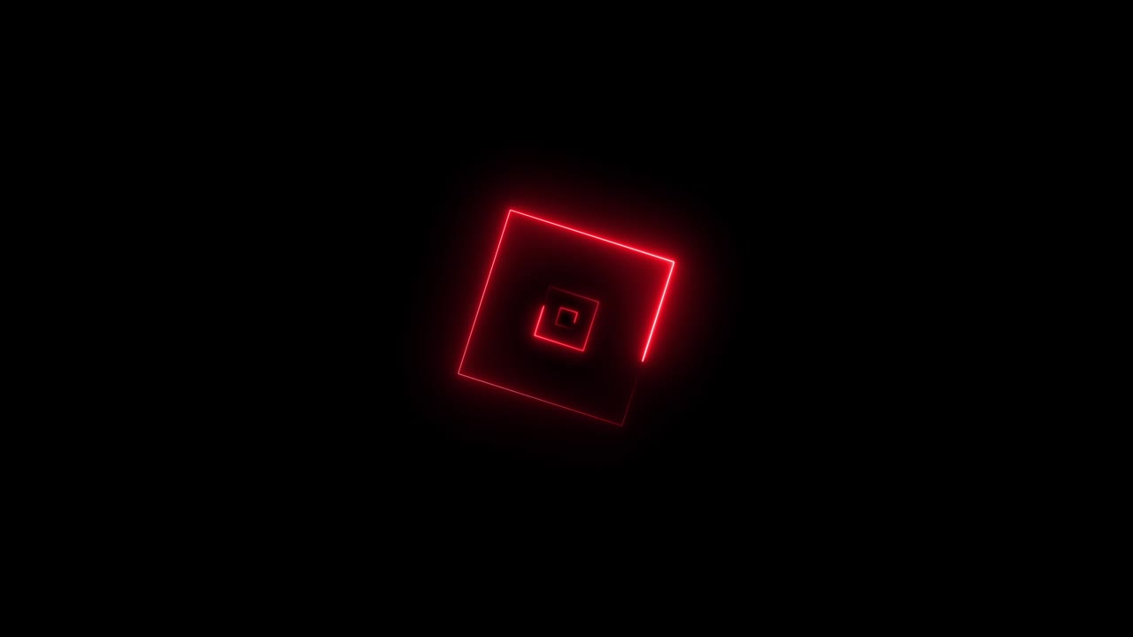 Abstract background with neon square shapes moving on camera with tunnel effect