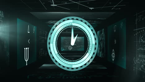 animación de un reloj moviéndose sobre el procesamiento de datos científicos en pantallas
