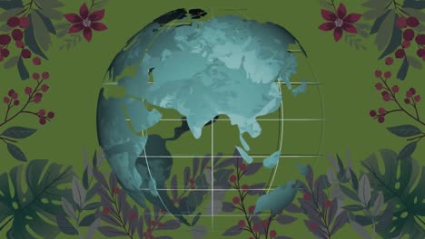 animation of globe spinning over floral background