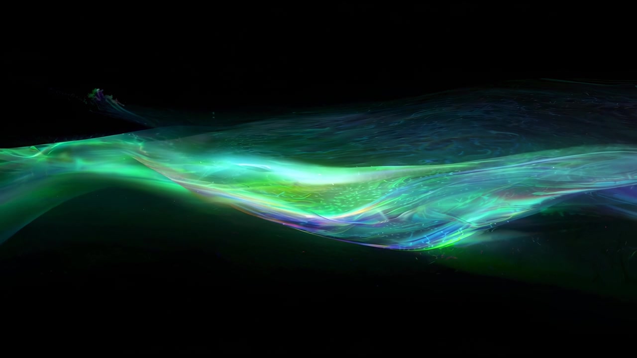 Abstract Flowing Colorful Light Waves on Black Background