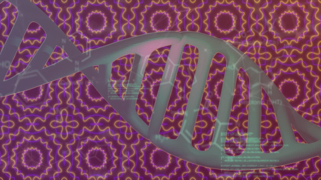 다채로운 기하학적 패턴을 통해 dna 스트랜드와 과학적 데이터 처리를