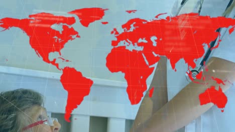 Animation-of-world-map-over-doctor-and-patient