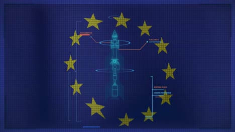 Animation-Der-Digitalen-Schnittstelle-Mit-Rakete-über-Der-EU-Flagge