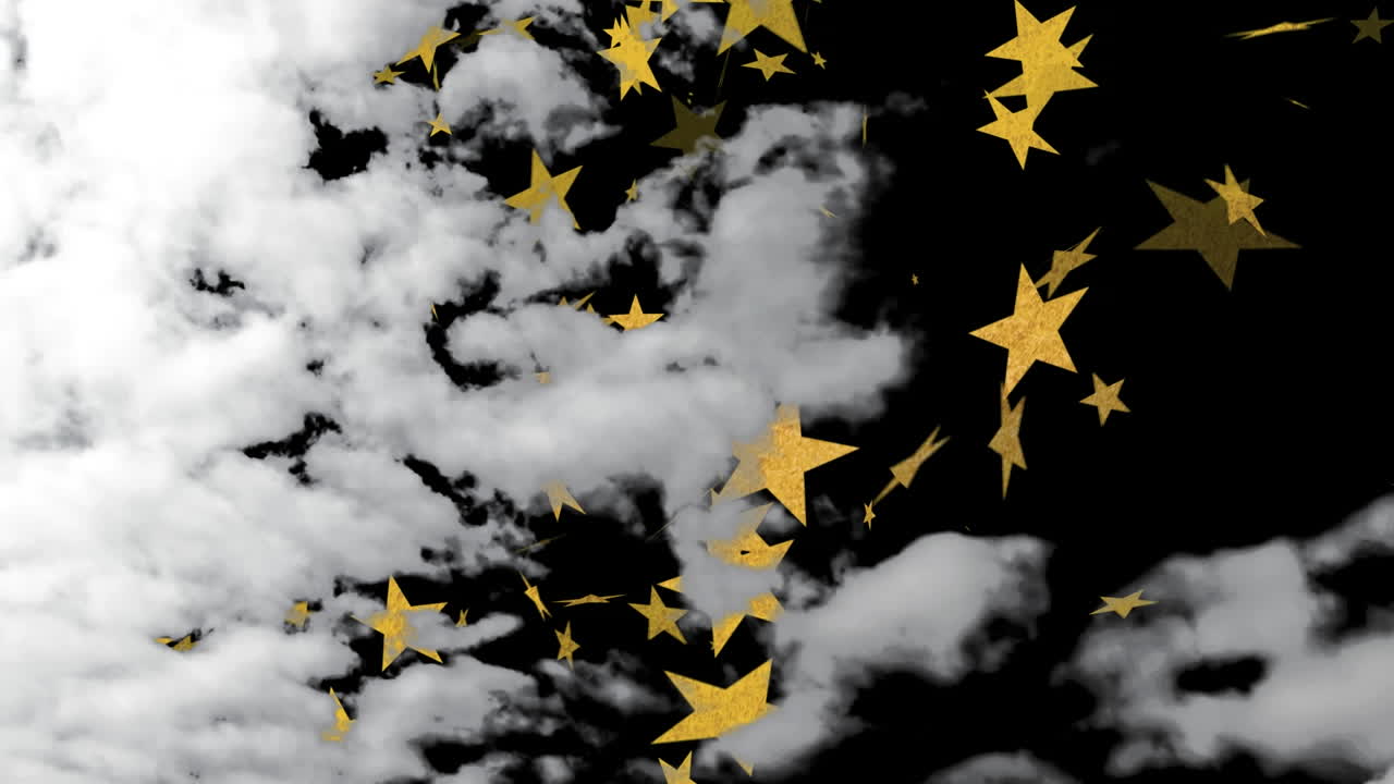 검은 바탕 에 있는 구름 과 별 들 의 애니메이션