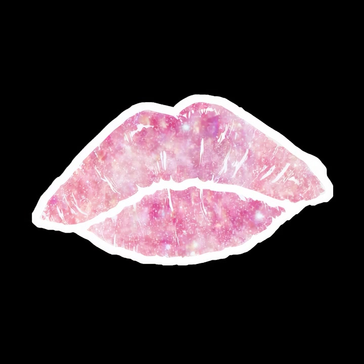 Labbra animate glitterate rosa che mandano un bacio su sfondo nero