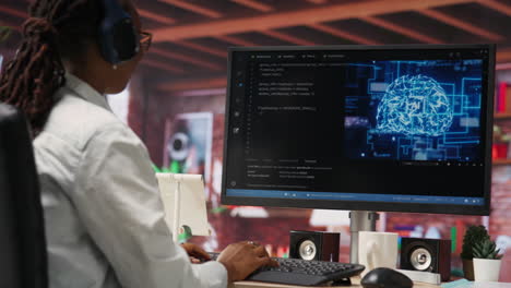 admin doing maintenance on artificial intelligence, listening music