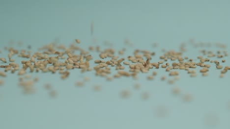 semillas de sésamo cayendo sobre un fondo azul