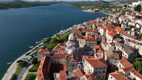 drone view of the cathedral of st james in sibenik, croatia.