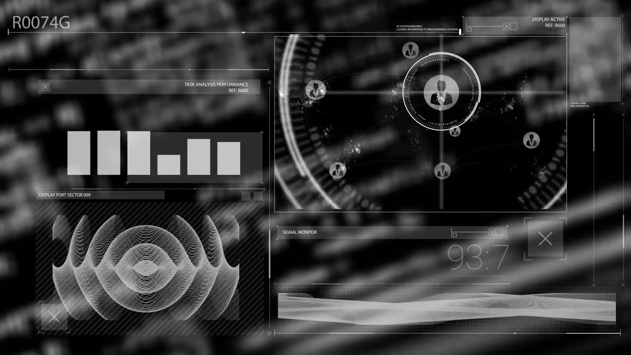 디지털 컴퓨터 인터페이스 화면 스캔의 애니메이션