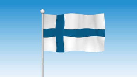 finnish flag waving against a blue sky