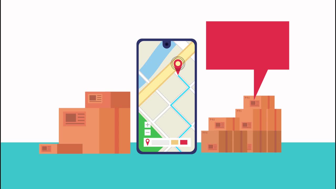 스마트 폰과 상자에 있는 지도와 함께 배달 물류 서비스