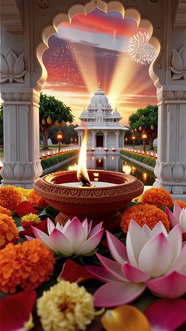 Sfondo del Festival Diwali con lanterne e decorazioni tradizionali Diyas.