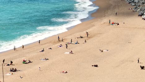 aerial view of beach of "sant pol de mar".time lapse.