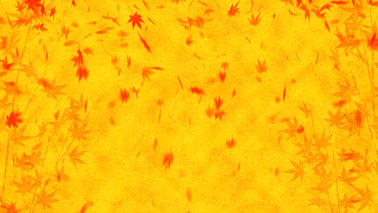 황금 바탕에 떨어지는 가을 잎, 메이플 잎, 루프 글리터 애니메이션