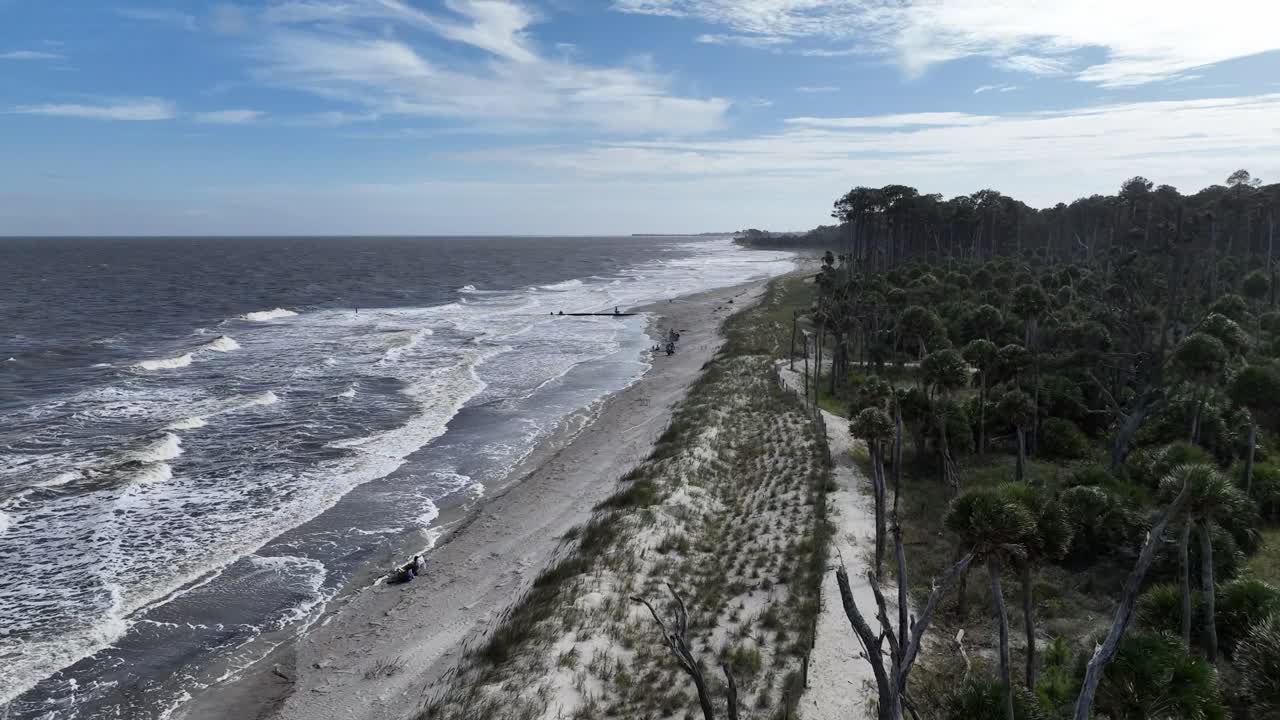 aerial push in over hunting island beach near Beaufort SC, South Carolina