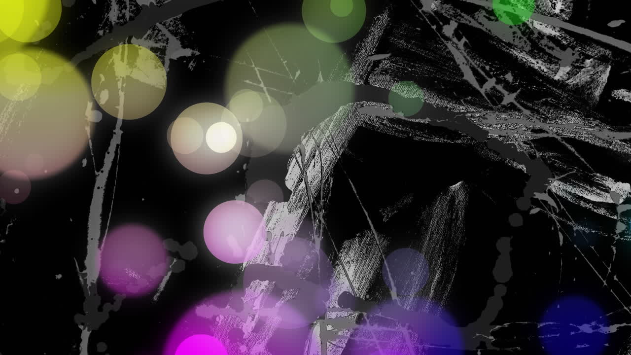 animación de rayas blancas que se mueven sobre puntos de luz de colores sobre fondo negro