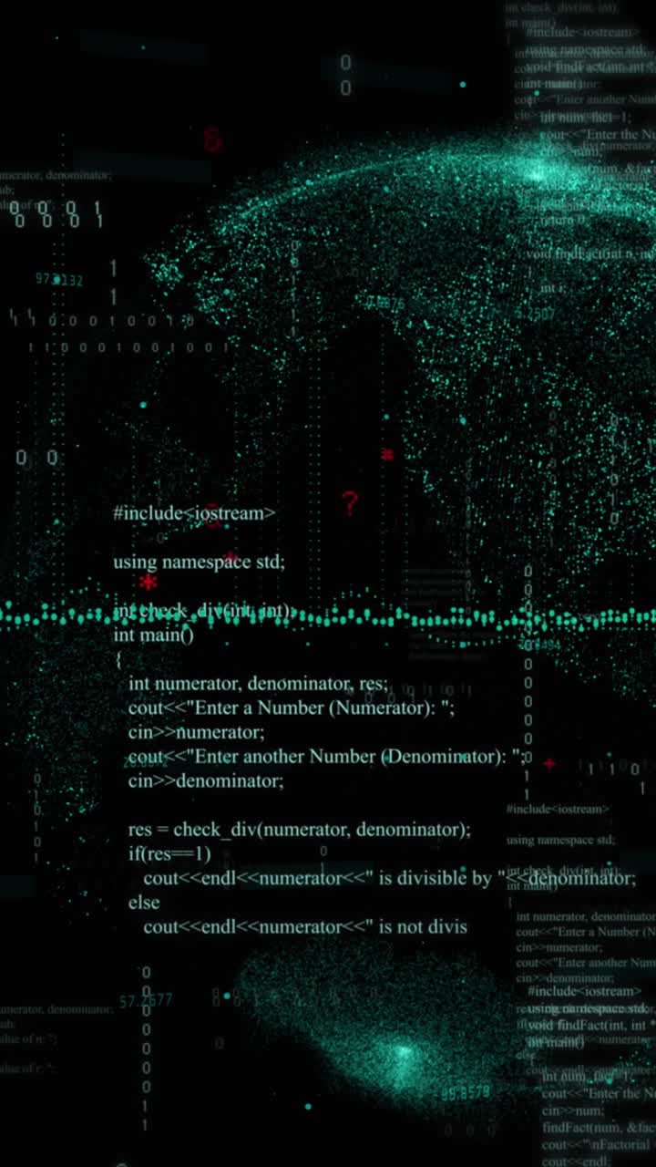 Animation of data processing and globe on black background