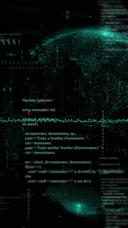 animación del procesamiento de datos y globo sobre fondo negro