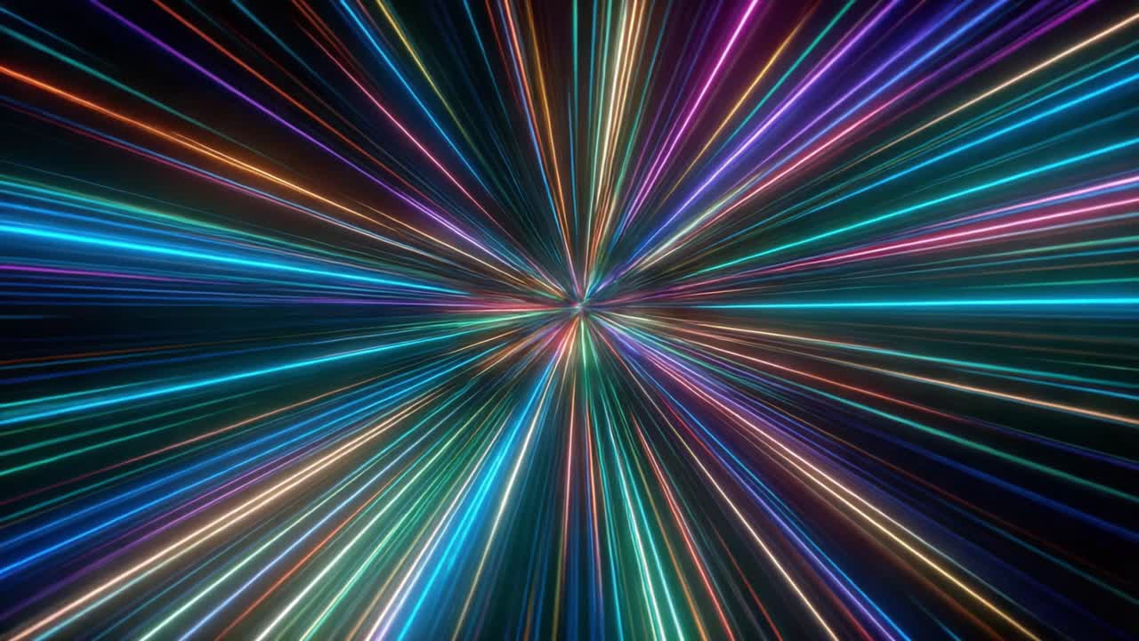 A Captivating Display of Vibrant Light Trails Exploding from a Central Point, Creating a Dynamic and Mesmerizing Burst of Colors in a Cosmic Setting