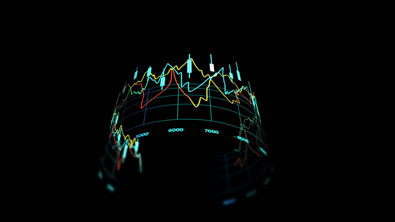 animación del procesamiento de datos financieros en todo el mundo sobre un fondo negro