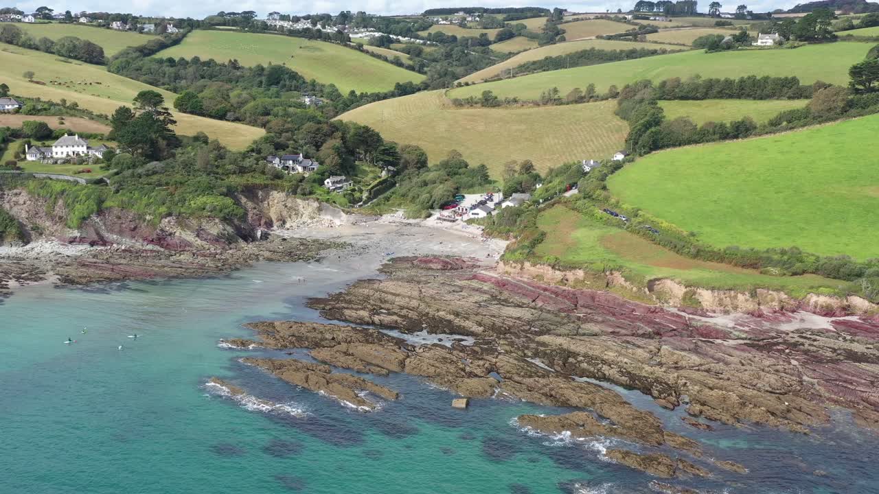 톨랜드 베이, 콘월, 영국의 넓은 상승 조감도