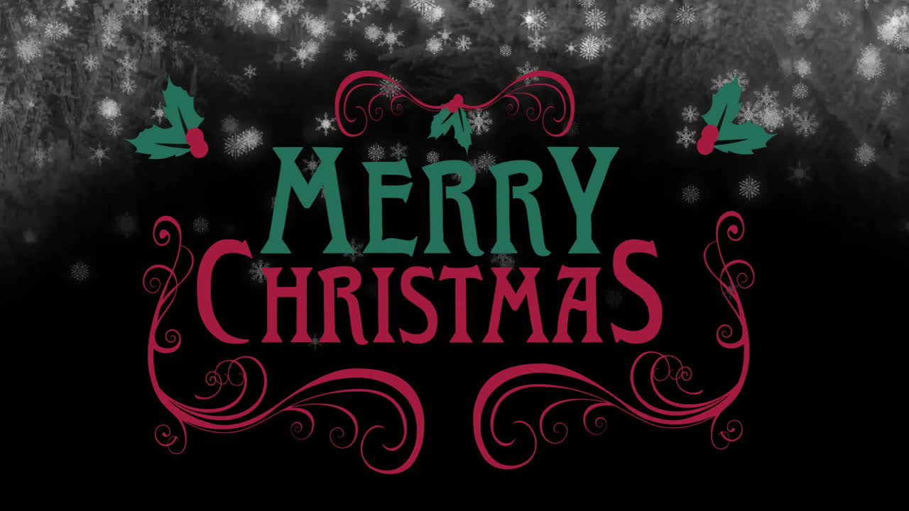 눈이 내리는 메리 크리스마스 텍스트의 애니메이션