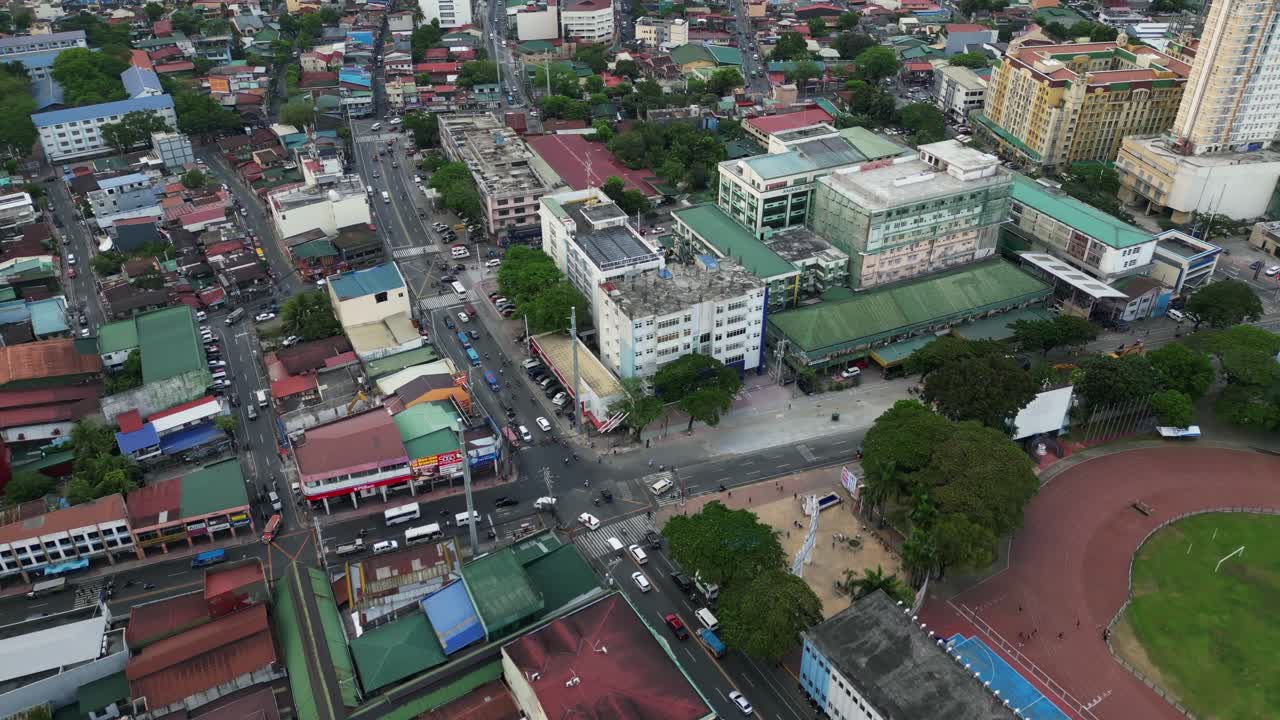 Traffic Along The Sumulong Highway Near Marikina Sports Center In Marikina, Metro Manila, Philippines. Aerial Shot