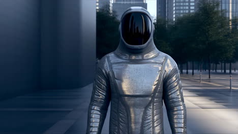 astronauta en una ciudad futurista
