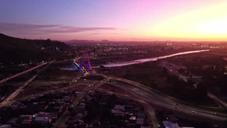 Aerial-View-Of-Treng-Treng-Kay-Kay-Bridge-Over-Cautin-River-At-Dusk-Between-Temuco-And-Padre-Las-Casas-In-Chile