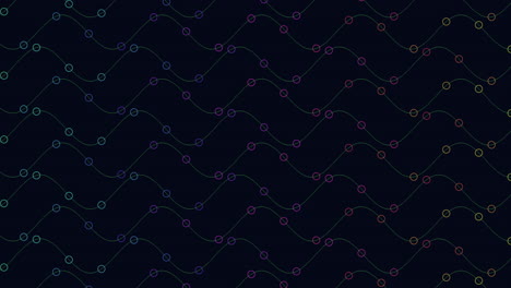 waves pattern with neon rings on black gradient