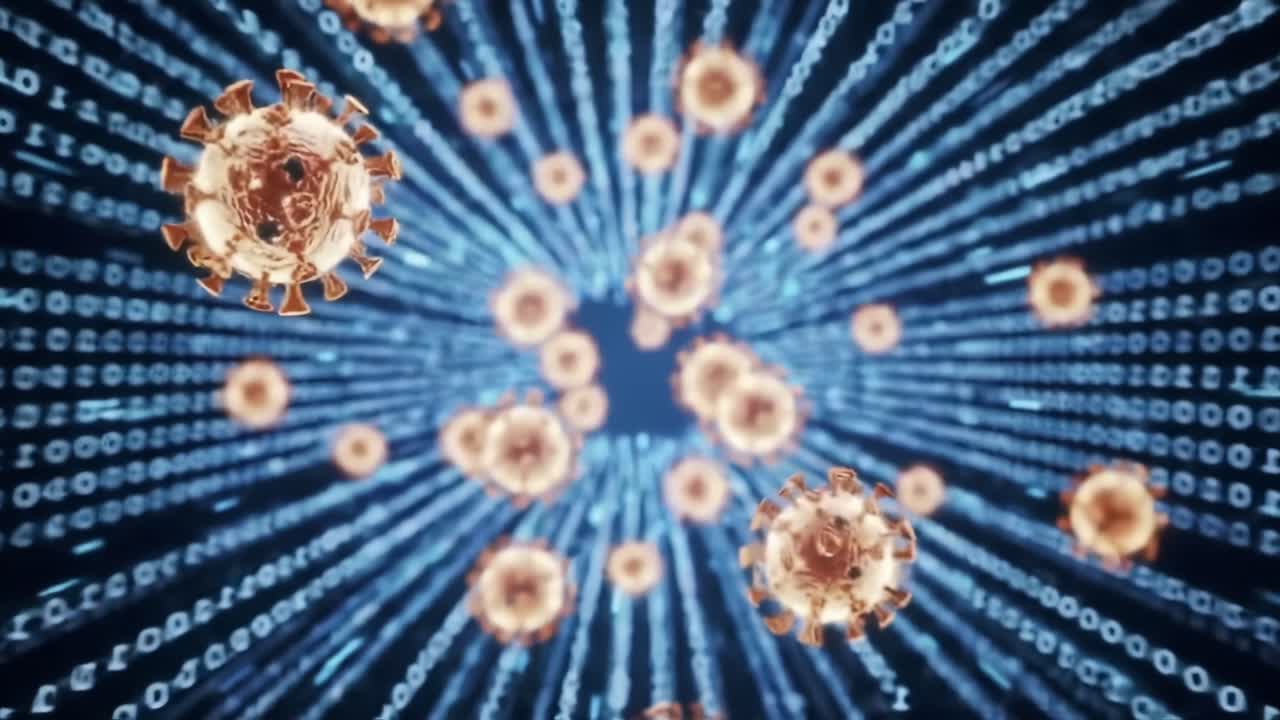 A Stunning Visual Exploration of Viral Structures Intertwined with Data Streams: The Intersection of Biology and Digital Information