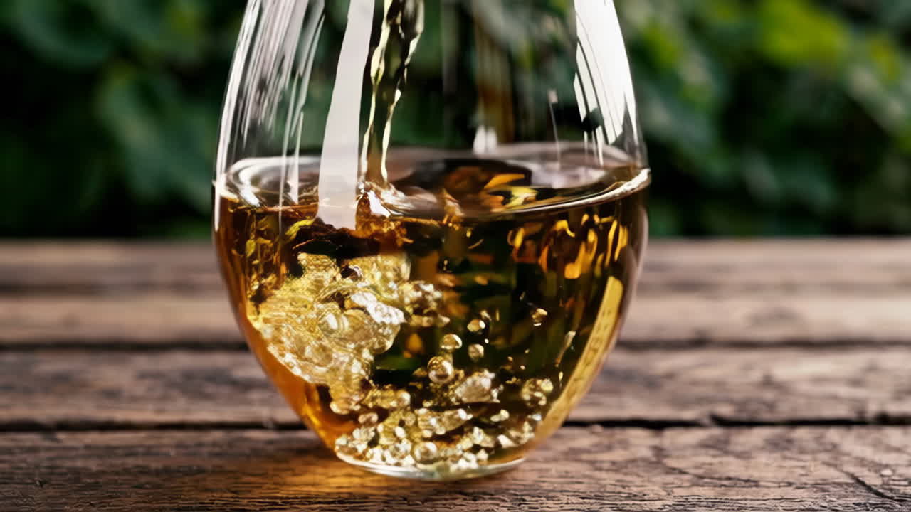 잔에 음료를 부는 것